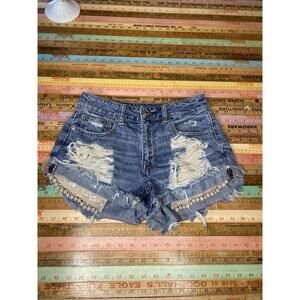 American Eagle Shorts Size 2 Jean cutoff hi-rise Festival denim Crochet Lace